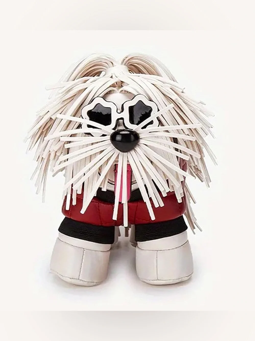 Novelty Fringe Puppy Crossbody Bag in Red and Cream